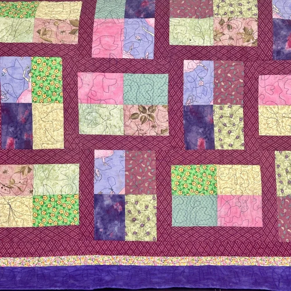 Colorful Handmade Patchwork Quilt Piecemakers Quilted Blanket Throw 55.5 x 46.5”